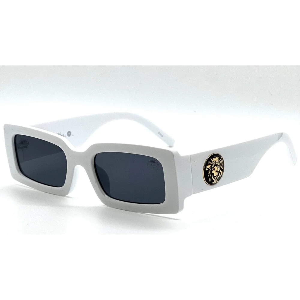 White Frame Sunglasses Rectangle Unique Visual Dark Black Lens UV40 Protection - Picture 7 of 9